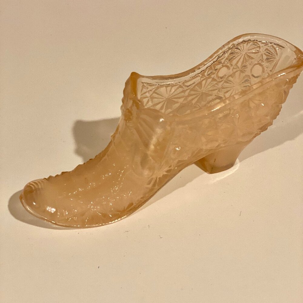 Vintage Fenton Glass Pink Shoe with Bow, 6" Long, 2 1/4" Tall, 1 1/2" Wide